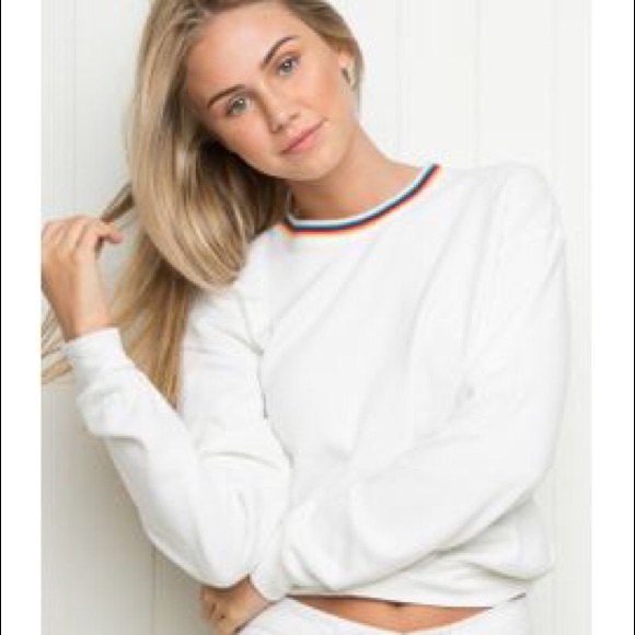 Brandy Melville Tops - 💕Brandy Melville cyrus rainbow neck sweatshirt